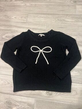 LC Lauren Conrad Black Glitter Crewneck Sweater with White Bow Detail